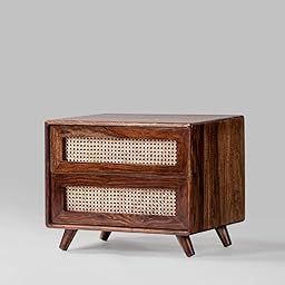 SMAART CRAAFTS Vayu Solid Wood Bedside Table: Rattan Design with 1 Drawer and 1 Shelf - Cane Work Nightstand for Bedroom, Home & Kitchen - Pure Sheesham Wood, Honey Finish-image-56