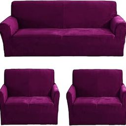 Gifts Island® Premium Velvet Sofa Cover 3 Seater and 2 Seater Fully Covered Universal 5 Seater Sofa Cover Non-Slip Sticky Elastic Stretchable Sofa Set Slipcover Protector for (3+1+1 Seater), Wine-image-87