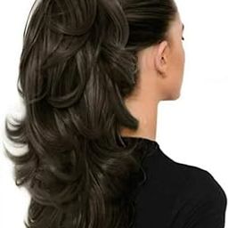 Wavy Ponytail Extension,22inch Claw Clip in Ponytail Extension, Wavy Curly Claw Clip in Ponytail Hair Extensionsn, Synthetic Fake Ponytail Hairpiece Brown Color-image-27