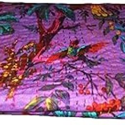 Fortune Creation Double Bed Katha Work Hand Stitched Double Thick bedsheets Bed Cover (Size: 90×108)-image-16