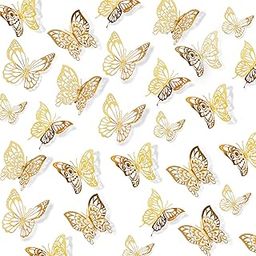 72 pcs 3D Butterfly Wall Decor Stickers, Gold Butterfly Party Decorations Butterfly Wall Decals Butterfly Bedroom Classroom Wedding Cake Balloon Baby Shower Decor Aesthetic for Girl,4 Styles 3 Sizes-image-92