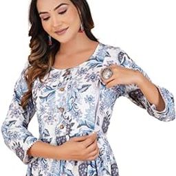 Women's Pure Cotton Printed Anarkali Maternity Feeding Kurti Gown | A-line Maternity Wear for Women-image-34
