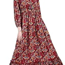 otabu Women's Floral Maxi Dress | Long Sleeve Western Dress with Tie-Up Neck | Stylish Full-Length-picture-43