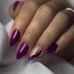 FWS Artificial fake Press On Nails Art Set (Set Of 20) Reusable Nails Extension,BridalNails,Stick-On Nails,Manicure Art Set, AcrylicNails,False Nails,DesignerNails | Nail Glue, Nail file, cuticle pusher, cleaning wipe | Glossy Plum Golden Foil Shape Almond-18