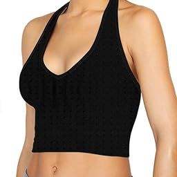 Women's Designer Blouse Backless Ribbed Knit Halter Neck | Slim Fit Sleeveless Strappy Workout Cami Tank Top Blouse for Girls L955 3003-image-81