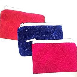 Splash Shining Velvet Zipper Pouch (Combo of 3) Multipurpose Cotton Zipper Pouch Bag for Traveling, Office, School, Stationery, Money Wallet, Makeup, Jewellery, Best for Women & Girls-image-9