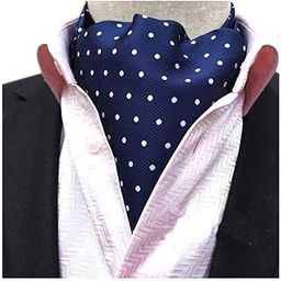 Men's Blue Striped Polka Dot Silk Cravat Woven Ascot Jacquard Ties 017-image-29