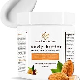 Sanatana Herbals Body Butter – Deep Moisturising, Non-Greasy, Skin Brightening Formula with Almond Oil, Shea, Mango & Kokum Butters, Vitamin E – Soothes, Nourishes, Reduces Stretch Marks – 200g (1)-image-3