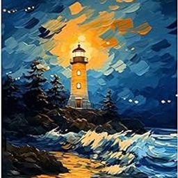 hyzsj DIY 5D Diamond Painting Kits, Large Lighthouse for Adults, Crystal Rhinestone Painting, Home Wall Decor (Seaside, 27.6 x 15.7 inch)-image-16