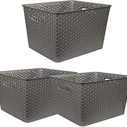 Homestrap Set Of 3 Plastic Storage Organizers/Baskets For Kitchen, Clothes, Multipurpose Vegetables, Toys, Books, Office, Stationery, Wardrobe(Large | Grey)-picture-25