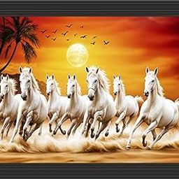 7 Running horses Vastu UV textured Digital Reprint 14 inch x 11 inch Painting (With Base Frame)-image-22