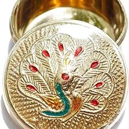 KUVI Brass Kumkum Box Sindoor Dani Dabbi Bharni for Women Kumkum Pot for gifting and home Pooja Storage (Pack of 1) (Design 16)-15