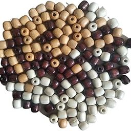 Q1 Beads Multipurpose Big Hole Wooden Beads - 150 Pieces. 16x17 mm Beige, Brown, White Tri Colors Mix (6 mm Hole)-image-5