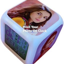 Print Personalized/Customized with Color Changing 4 Photo LED Digital Table Alarm Clock, Home Decoration, Office Clock, Gifting Clock, Birthday, Valentine Day Gift (Design-6), 7.5x7.5 (DL001)-image-58
