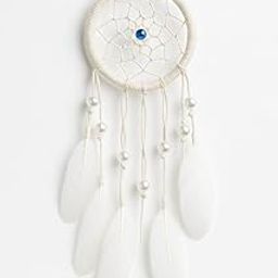 ThincAmaxe Handmade White Dream Catcher with Evil Eye Bead – Boho Wall Hanging Decor with Feathers & Pearls – Spiritual Protection Ornament for Bedroom, Nursery, or Living Room-16