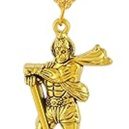 Gold-Plated Lord Hanuman Pendant with Chain | Powerful Devotional Gada Pose Hindu Religious Jewelry-image-92