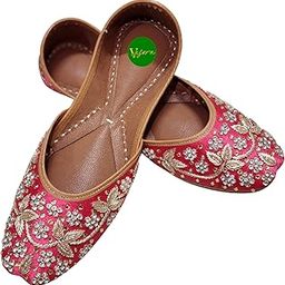 Phulkari Rani Pink Embroidered Punjabi Jutti for Women | Handcrafted with Gold Thread & Sequin Floral Accents | Model A5-image-29