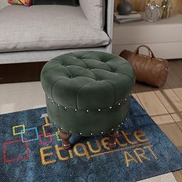 ETIQUETTE ART Office & Living Room Stool Home Decor | Upholstered Round Velvet Tufted Foot Rest Ottoman | Ottoman with Storage for Living Room & Bedroom | Decorative Home Furniture (Green)-image-23