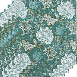 Indian Handmade Hand Printed Cotton Cloth Set of 6 18X18 Inch Cocktail Dinner Napkins Perfect for Dining, Home Table Decor, Wedding and Everyday Use (Teal Green and Gray)-picture-10