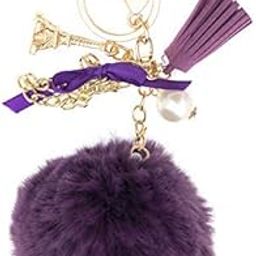 DORRON iAccessories Faux Fur Pearl Pom Pom Key Ring Keychain for Girls Bag Scooty Bike Car Keys (Purple)-picture-33