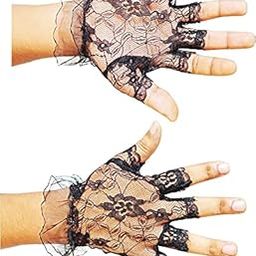 Women's Lace Sun Protection Cooling Lace Finger Cut Gloves & Women Cover Up Lace Gloves, Fishnet Hand Gloves (Black2, Free Size, 1 Pair)-image-59