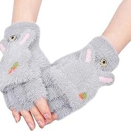 w+ Half Finger Winter Gloves for Women and Girls Soft Plush Angora Wool Knitted Mitten Short Glove Girls Boys Woolen Fingerless Warm Winter Hand Gloves (Light Grey)-picture-42
