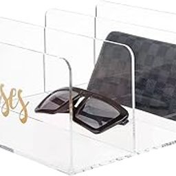 MONSSIVE Premium Grade Clear Acrylic Wallet Organizer for Women, 3 Slot Divided Tray for Purses, Clutch, Sunglasses and Accessories with Golden Purses Cursive Lettering Design-49