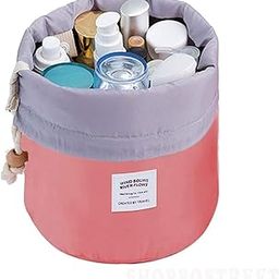 TE Bucket Barrel Shaped Round Cosmetic Pouch Travel Case Makeup Bag Pouch (Multicolor)-image-94