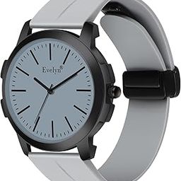 Classic Analog Watch with Grey Silicone Band, Black Case, Grey Dial Evem 94-image-40