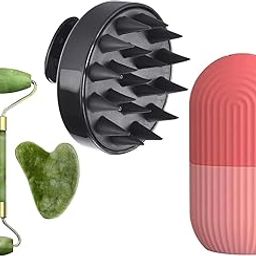 PROXN Facial Massager Jade Roller & Gua Sha Tool Natural Himalayan Stone for Face Neck Healing Skin Wrinkles & Serum Application Hair Scalp & Ice Massager combo offer (MULTY COLOURED)-picture-36