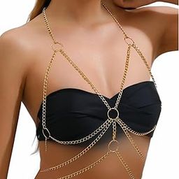 Gold Body Chain for Women | Layered Rhinestone Crossover Bikini Bra Body Jewelry - Adjustable Summer Beach Crystal Waist Chain For Womens-image-81
