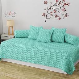 Hidecor Super Soft Cotton Self Design diwan Set for Living Room, diwan Set Covers Cotton, diwan 6 Pieces One Single Bedsheet with 3 Cushion Cover,2 Bolster (Aqua)-image-93