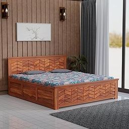 ANCHORWOOD Solid Sheesham Wood CNC Design King Size Bed with Storage | Wooden Storage Double Bed | Profile Cot Bed for Bedroom Furniture Palang | Rosewood (Honey Finish)-image-5