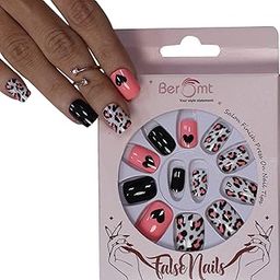 Beromt 12 Pcs Casual Printed Artificial Nails Professional Long Lasting Nail Glue Sticker Tab Salon Quality Casual False, Fake Nail Gift for Women and Girls- BFN512CN-image-98
