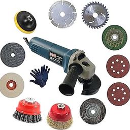 Inditrust Dumdaar 850W Sliding Angle grinder machine BLUE with GLOVES & Multi Type 11pc Wheel set-24