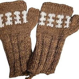 Hand-Knitted Winter Mittens, Brown Wool with White Pattern, Ribbed Design-39