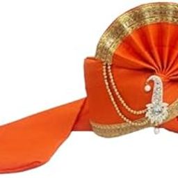 PRIYAKANT SAFAWALA Kids Traditional Wedding Collection Handcrafted Safa (Pheta/Pagdi/Turban) for Birthday and Traditional Function Use It [Size, 3 Year to 5 Years Adjustable Velcro System, Orange]-image-17