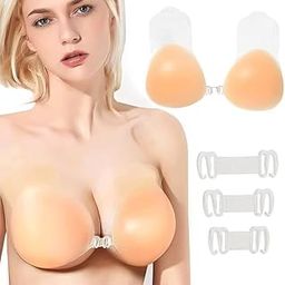 pars Popular Trend Women's Adhesive Invisible Strapless Bra, Silicone Backless Push Up Sticky Bra Sticky Reusable Stick On Nipple Covers Bra Multicolor-36