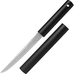 Machado 15cm Compact Ultra-Sharp Blade Knife with Sheath | Stainless Steel Damascus Pattern, with Safety Cover | Lightweight & Portable Utility Pocket Knife (Black)-image-2