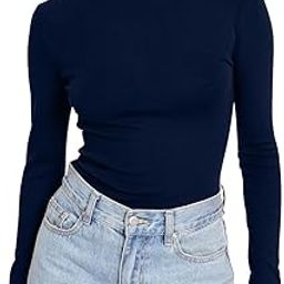 Women's Turtleneck Long Sleeve Shirts Fall Fashion Basic Layering Slim Fit Soft Thermal Underwear Tops-image-66