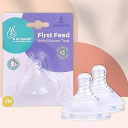 R for Rabbit First Feed Soft Silicone Nipple Teat for Glass, PP, and Stainless Steel Bottles (Size - M) Pack of 2-8