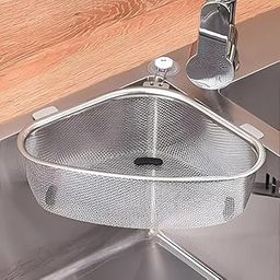 MFORALL Kitchen Triangle Sink Strainer, Corner Sink Strainer, Multifunction Sink Drain Strainer Basket, Stainless Steel Food Catcher Strainer for Kitchen Waste, Vegetable, Fruits (Silver)-17