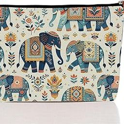 Fashion trendy Decorative Makeup Pouch with Elephant Pattern, Canvas Travel Cosmetic Bag-image-75