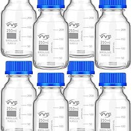 VVS Borosilicate Glass reagent bottle 250ml with leak proof Blue Screw Cap pack of 8 for glassware chemical bottles for lab, laboratory, kitchen and professional use-image-5