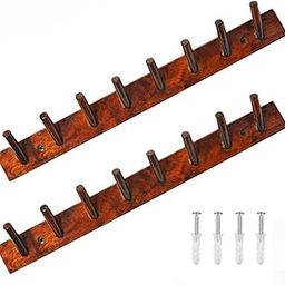 Lakdi Baaz | Luxury Wooden Wall Hook for Hanging Clothes Coat Hanger 8 Point (2 Pc) - Teak-18