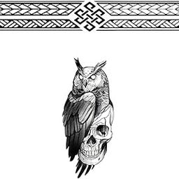 Tatmods Modern Men Round Hand Band With Owl Skull Black Waterproof Temporary Tattoo For Girl Boys Pack of 2-image-25