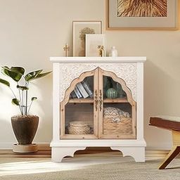 WOODASIA Wood Sideboard and Cabinets | Wooden Side Board Tv Cabinet with Multicolor Tiles for Living Room | Free Standing Buffet Cabinet-5