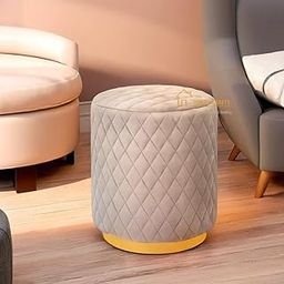 JUMBO CRAFTS Modern Round Ottoman Foot Rest Vanity Stool/Seat with Gold Metal Legs for Bedroom, Living Room Vanity Stool Padded Seat Rest Stool Side - Cream-image-9