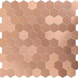 Peel and Stick Metal Mosaic Tiles for Bathroom Backsplash- Premium Aluminum Laminate with Copper Windmill Glass Design,Easy Installation,Scratch and Heat Resistant,Decorative Wall Panels-5
