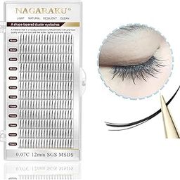 NAGARAKU DIY Individual Cluster Eyelashes Extension A Shaped Tapered False Lash Home Grafting Dovetail Eye Lash of 240 Clusters A/M Type Black (9mm, 0.07 C)-image-54